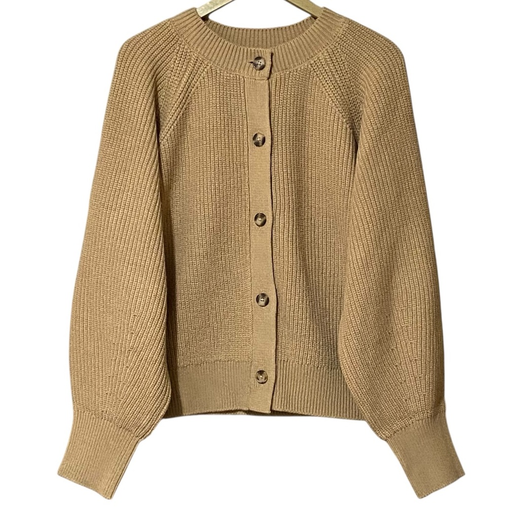 Banana Republic Tan Ribbed Knit Cardigan XL Button Front Balloon Sleeve